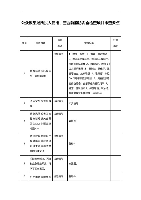 公众聚集场所投入使用、营业前消防安全检查项目审查要点