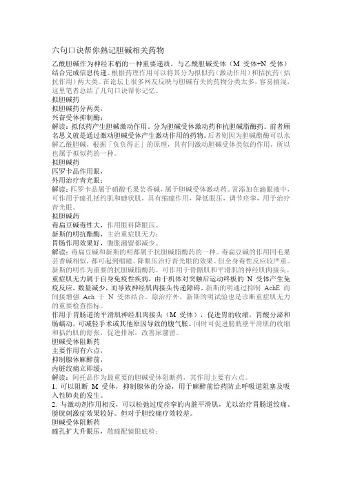 胆碱相关药物熟记口诀