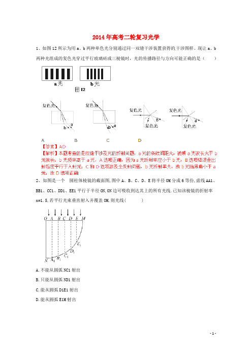 高考物理二轮复习 光学专题训练(含解析) 新人教版
