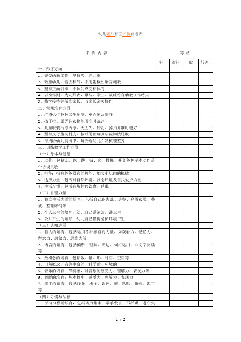 幼儿教师相互评价问卷表