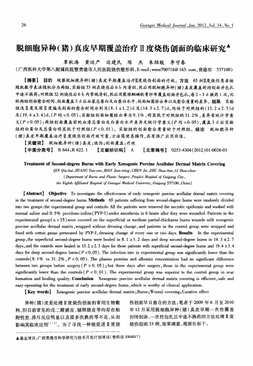 脱细胞异种(猪)真皮早期覆盖治疗Ⅱ度烧伤创面的临床研究