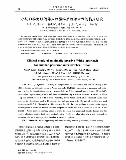 小切口椎旁肌间隙入路腰椎后路融合术的临床研究