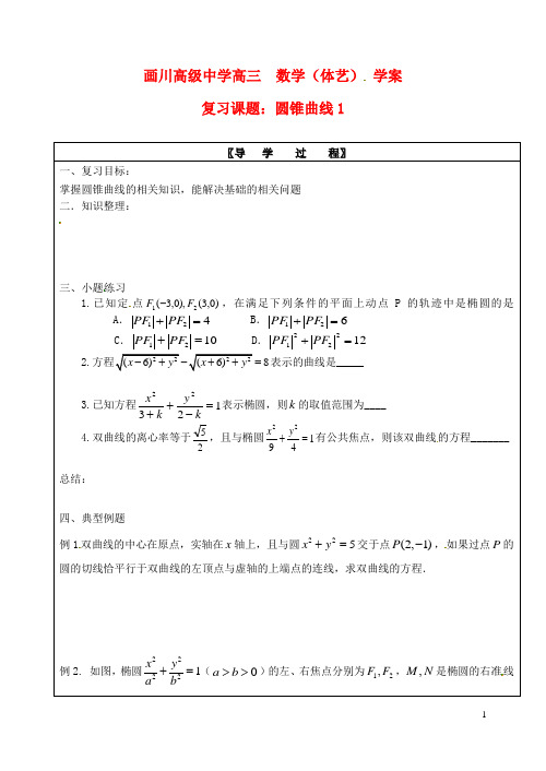 江苏省宝应县画川高级中学2015届高考数学第二轮复习圆锥曲线导学案1(无答案)