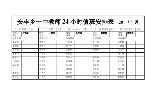 安丰乡一中教师24小时值班安排表  2013-2014 年 月