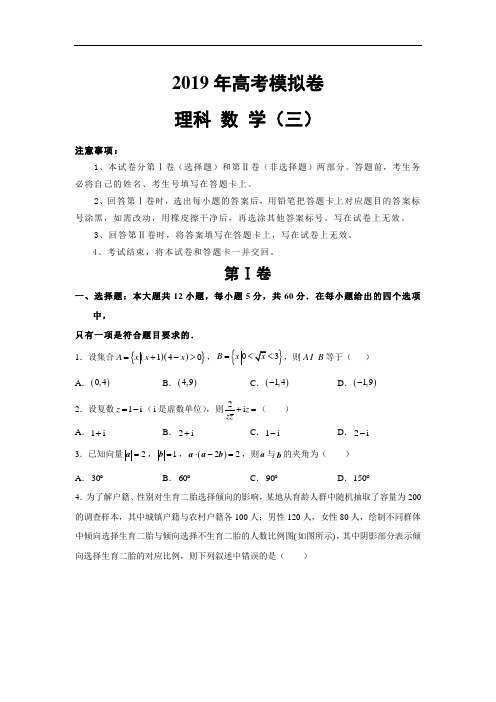 2019年高考理科数学模拟卷3含答案