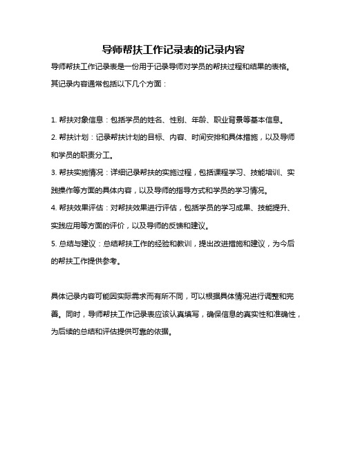 导师帮扶工作记录表的记录内容