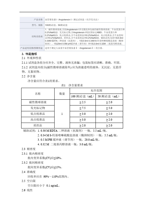 血管紧张素I(Angiotensin I)测定试剂盒(化学发光法)产品技术要求新产业