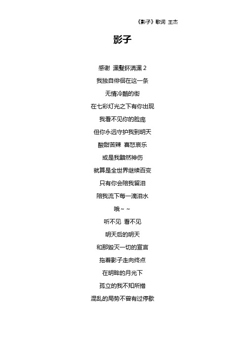 《影子》歌词 王杰
