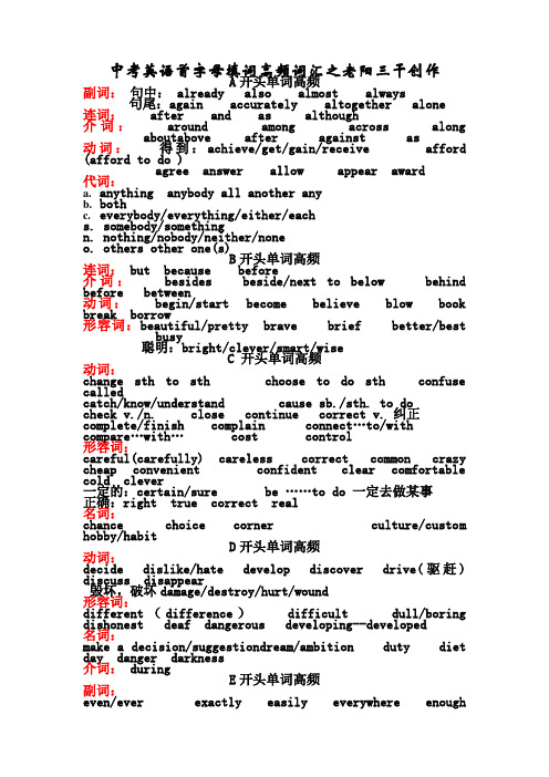 中考英语首字母填词高频词汇