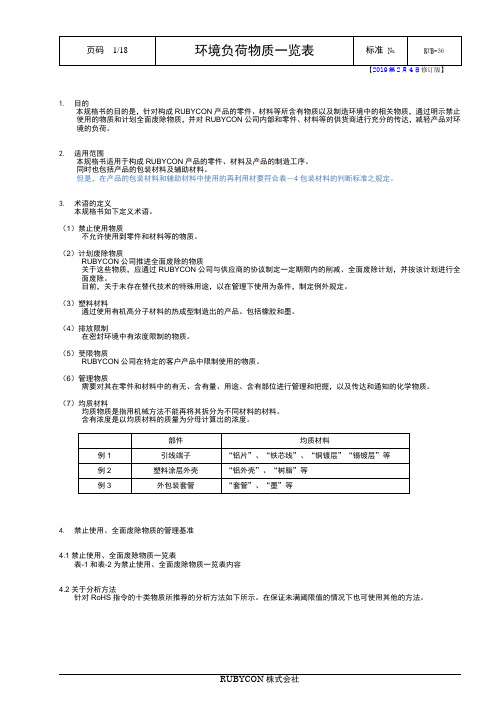 环境负荷物质一览表