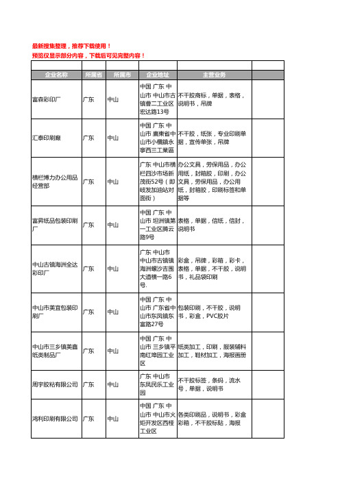 新版广东省中山单据工商企业公司商家名录名单联系方式大全60家
