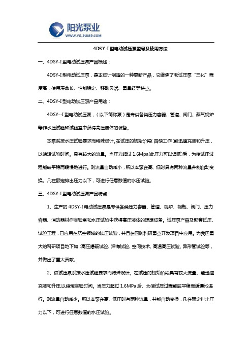 4DSY-I型电动试压泵型号及使用方法