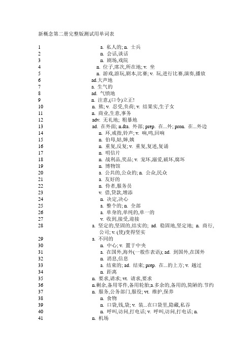 新概念第二册完整版测试用单词表