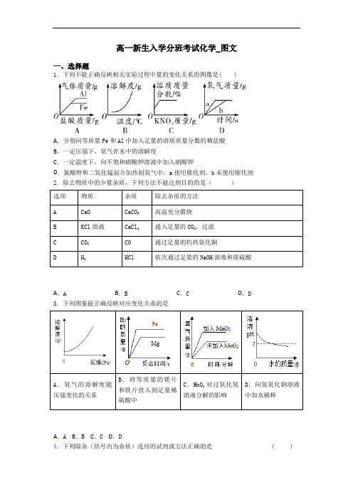 高一新生入学分班考试化学_图文