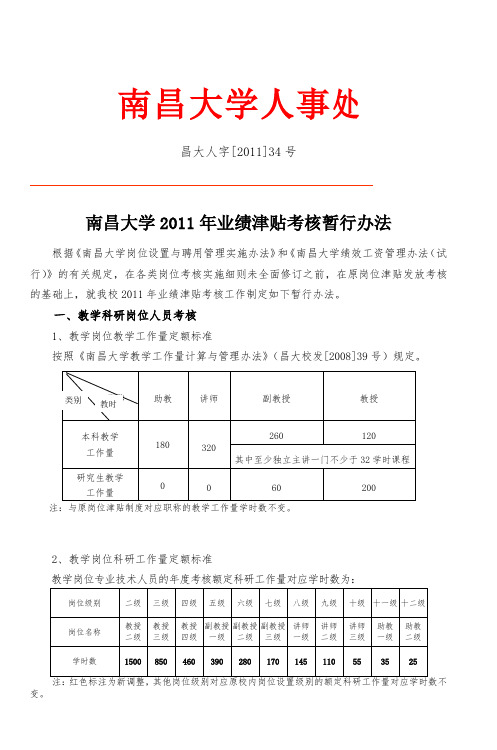 南昌大学绩效工资分配管理试行办法