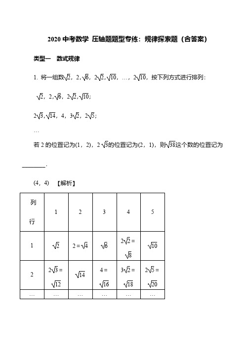 (最新)2020年中考数学压轴题题型专练：规律探索题(含答案)