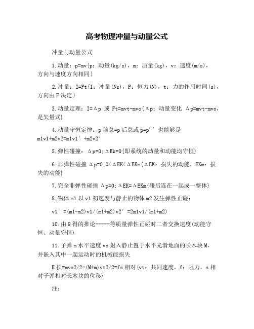 高考物理冲量与动量公式