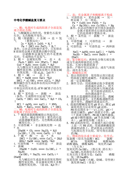 中考化学酸碱盐部分复习