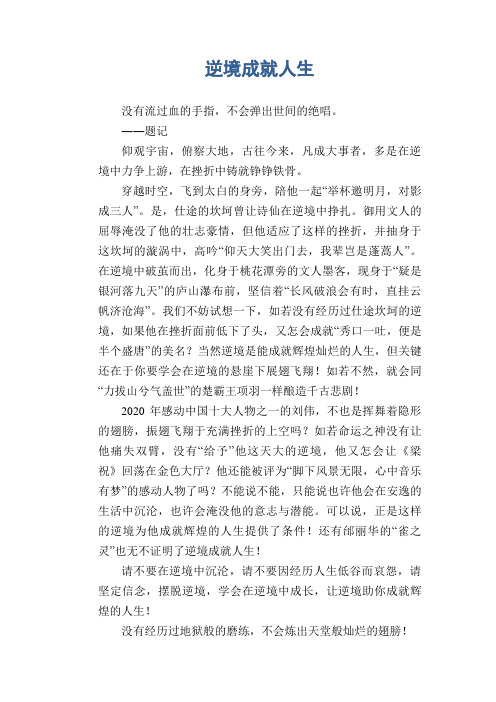 高中生优秀作文精选：逆境成就人生