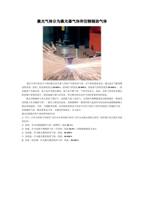 激光气体分为激光器气体和切割辅助气体