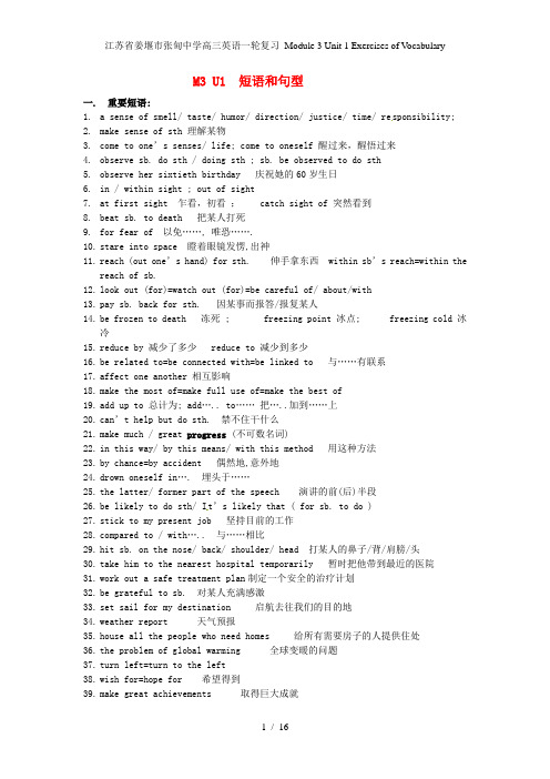 江苏省姜堰市张甸中学高三英语一轮复习 Module 3 Unit 1 Exercises of Vocabulary