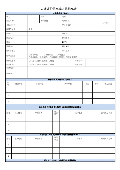 人才评价信息库人员信息表