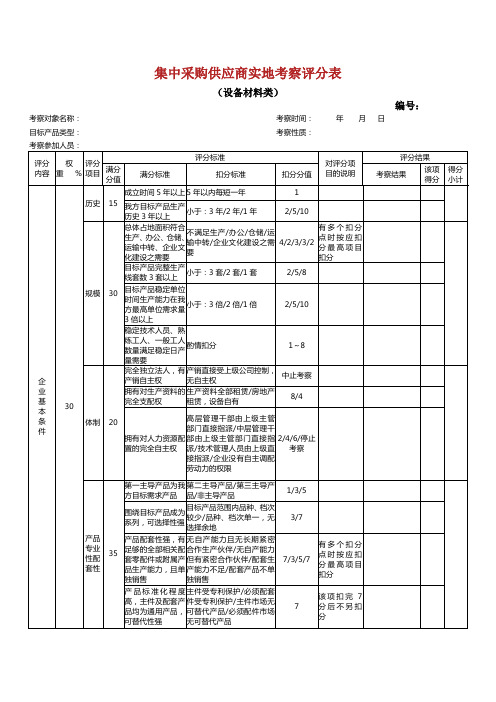 集中采购供应商实地考察评分表.doc