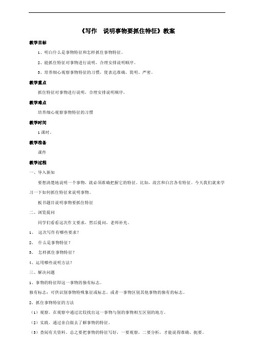 人教部编版八年级语文上册 《写作 说明事物要抓住特征》教案