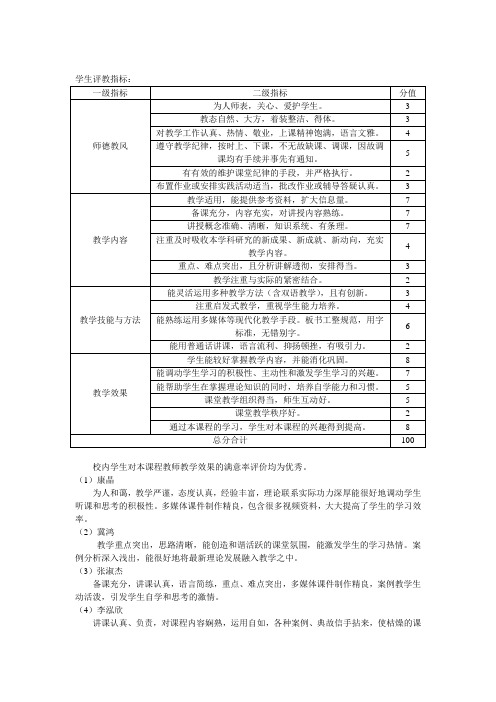 学生评教指标
