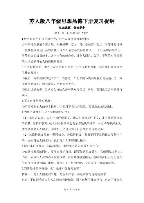 苏人版八年级思想品德下册复习提纲
