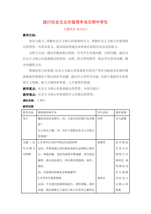 社会主义核心价值观主题班会 (2)活动设计优质课教案