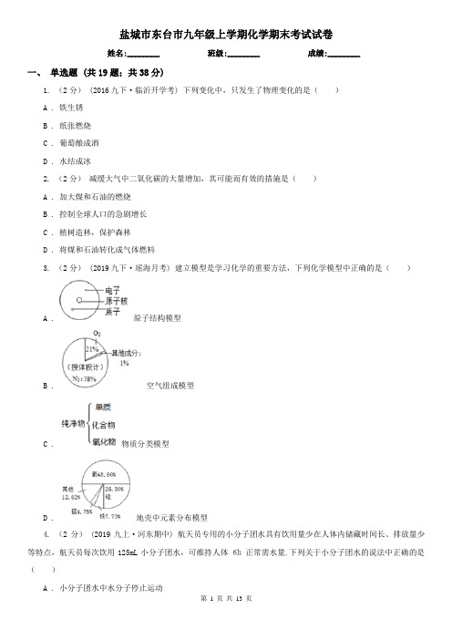 盐城市东台市九年级上学期化学期末考试试卷