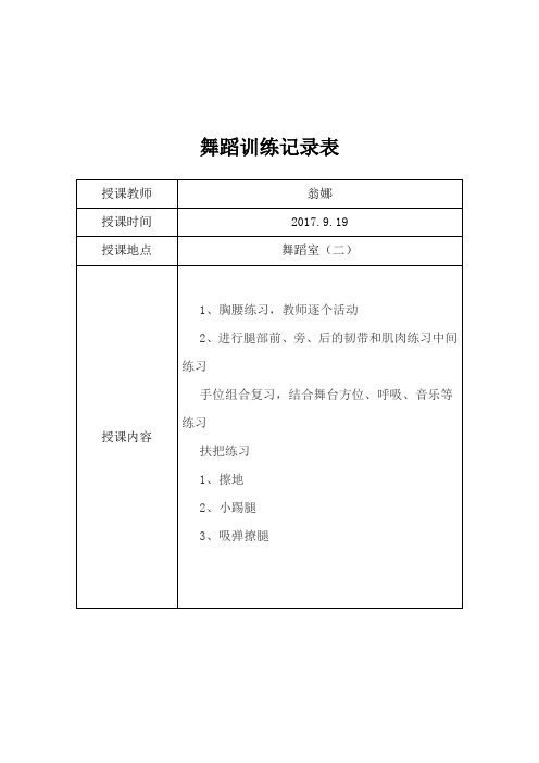 舞蹈训练记录表