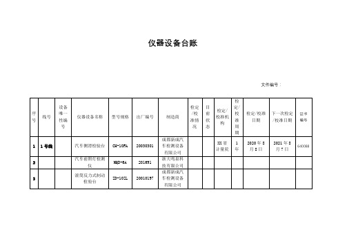 机动车检测站仪器设备台账