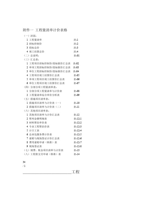 工程量清单计价全套表格