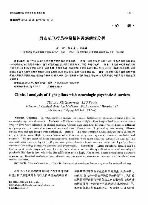 歼击机飞行员神经精神类疾病谱分析