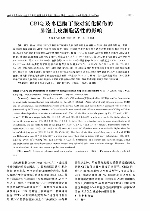 CBIQ及多巴酚丁胺对氧化损伤的肺泡上皮细胞活性的影响