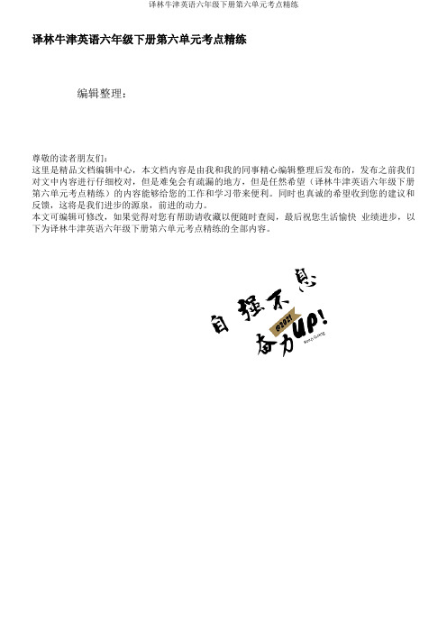 译林牛津英语六年级下册第六单元考点精练