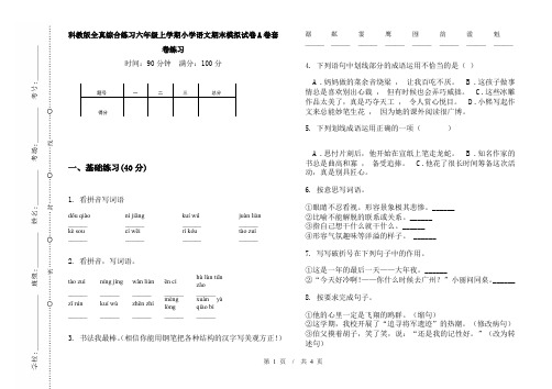 科教版全真综合练习六年级上学期小学语文期末模拟试卷A卷套卷练习