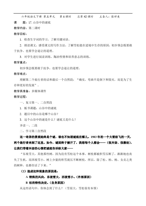 六年级下册语文教案-17.山谷的谜底-