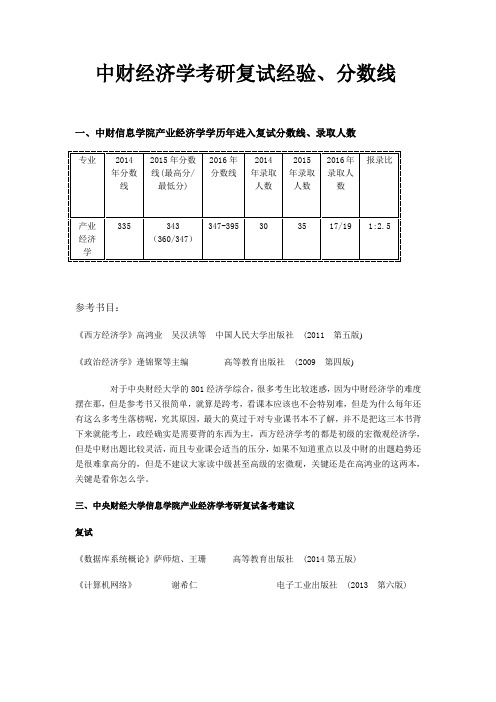 中财经济学考研复试分数线参考书