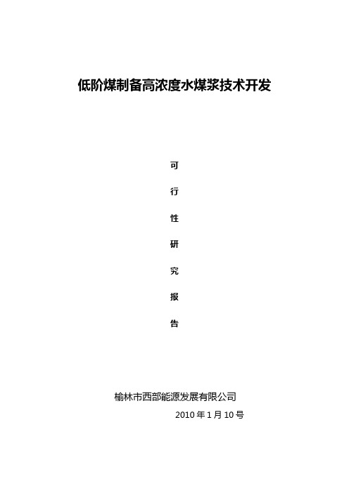 低阶煤制备高浓度水煤浆技术开发可行性报告