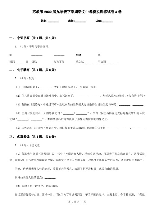 苏教版2020届九年级下学期语文中考模拟训练试卷A卷