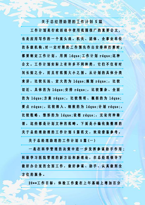 最新整理关于总经理助理的工作计划5篇