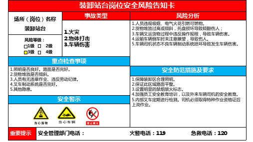 装卸站台岗位安全风险告知卡