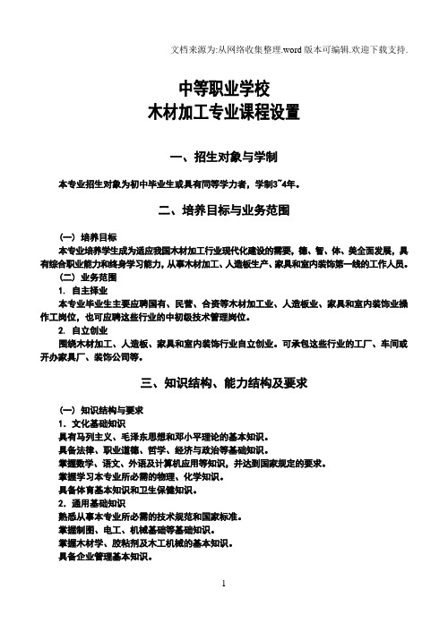 中等职业学校重点建设专业教学指导方案_木材加工专业
