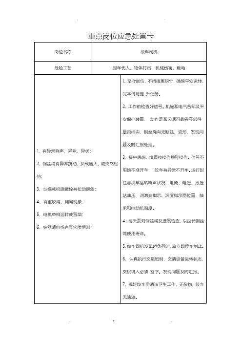 煤矿重点岗位应急处置卡