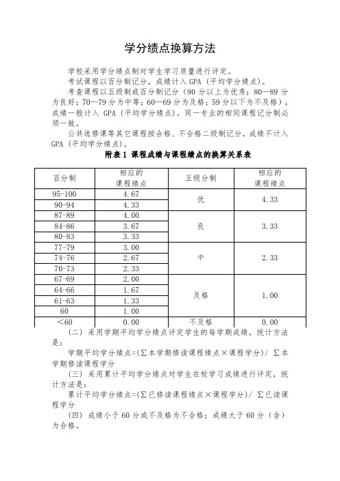 学分绩点换算方法
