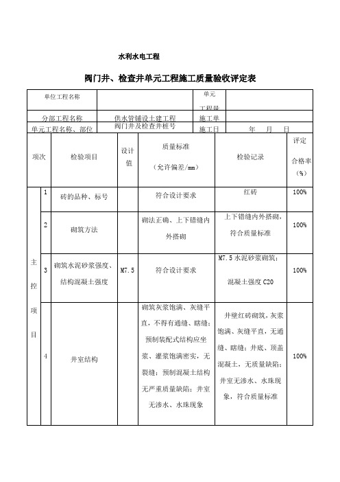 阀门井检查井水利水电工程质量评定