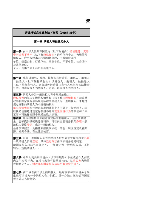 营改增新旧对照表